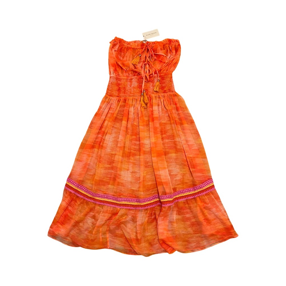 Ramy Brook Orange & Pink Sheer Strapless Maxi Dress
